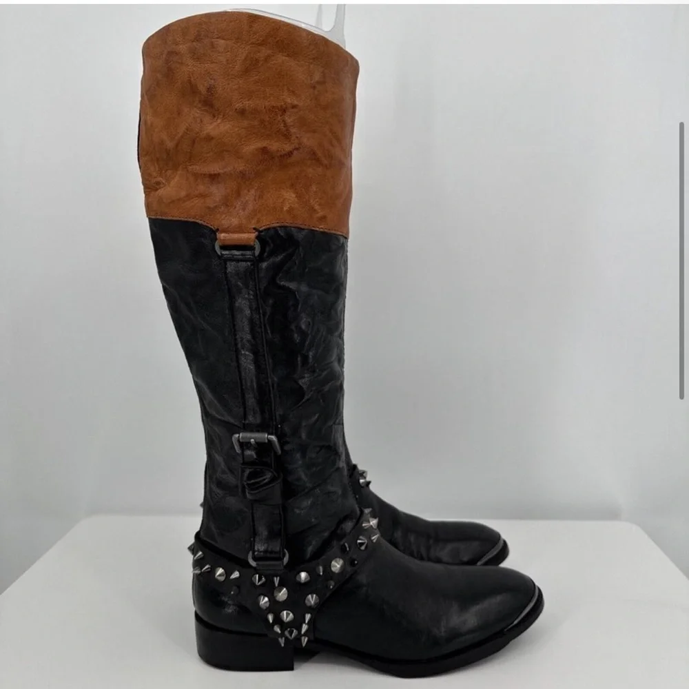Sam Edelman Black and Brown Studded Knee-High Boots - Picture 2 of 11